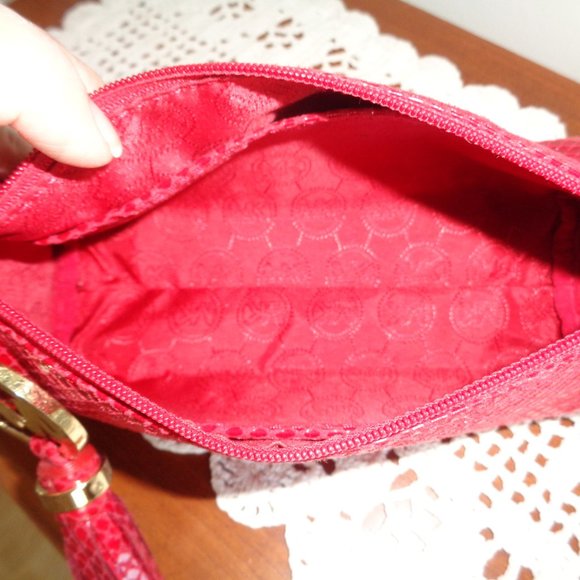 Michael Kors Clutch Evening Bag Cosmetic Case Make Up Pouch Red Snakeskin Look - Picture 9 of 12